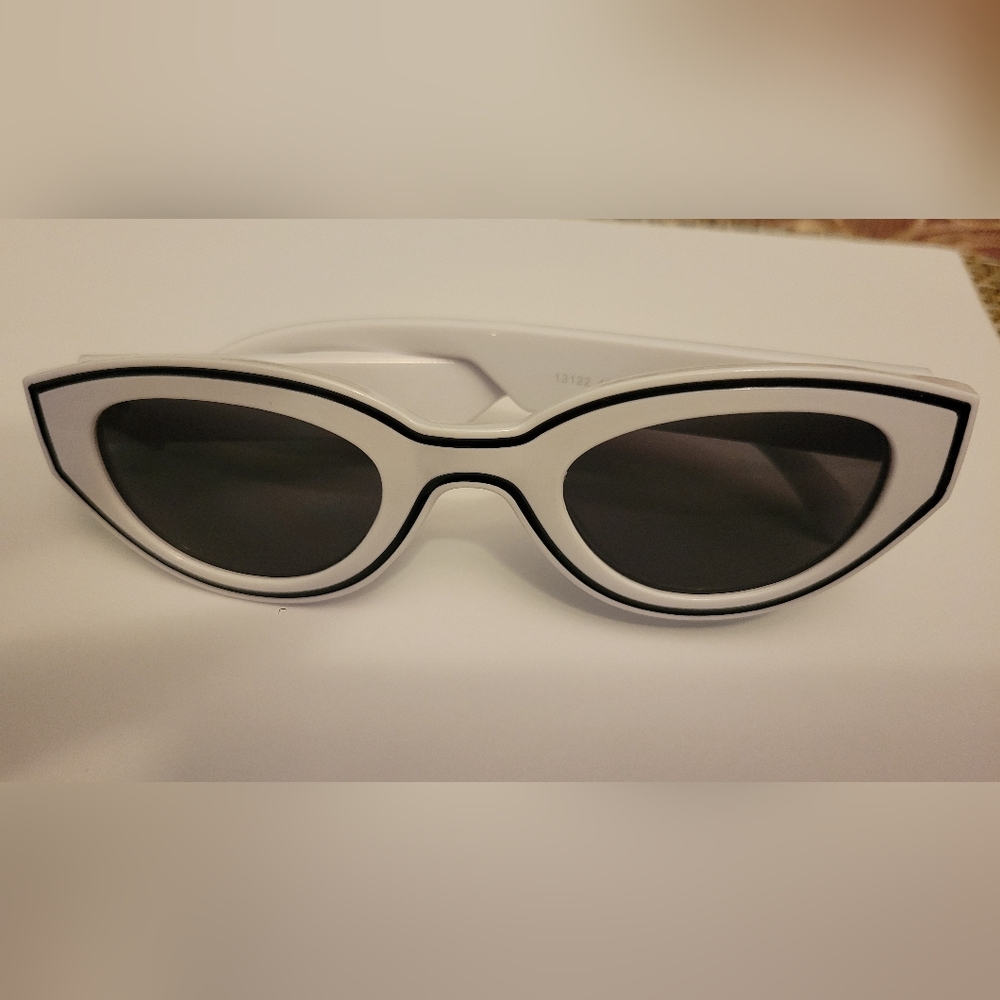 White Oval Sunglasses with Black Accents